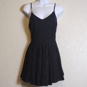 Noble U black floral jacquard sleeveless open tie back mini dress